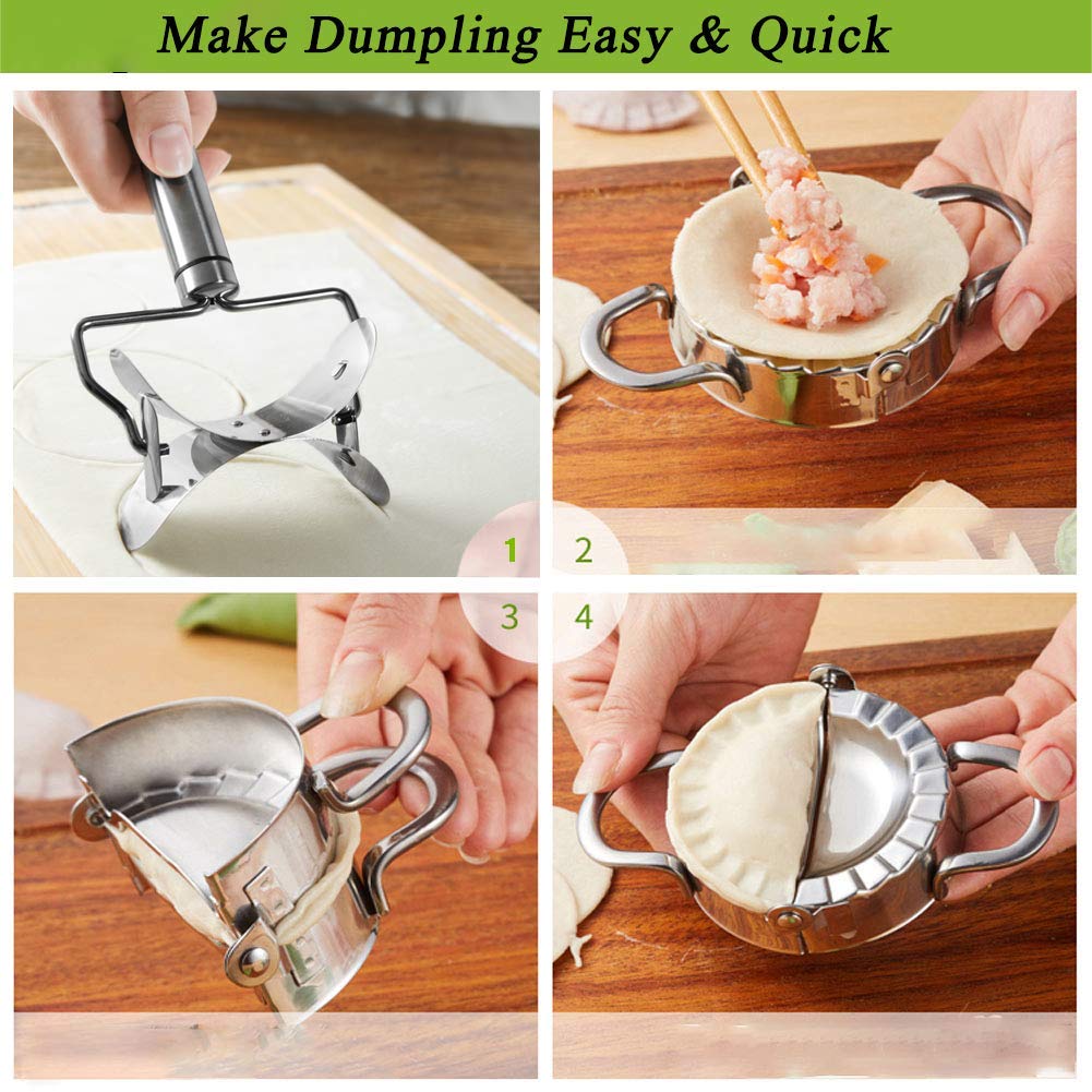 2-Pack Stainless Steel Dumpling Maker Mold - Professional Dumpling Wrapper, Ravioli Press & Dough Cutter for Home Kitchen - Perfect for Making Asian Dumplings, Italian Pasta & Homemade Snacks