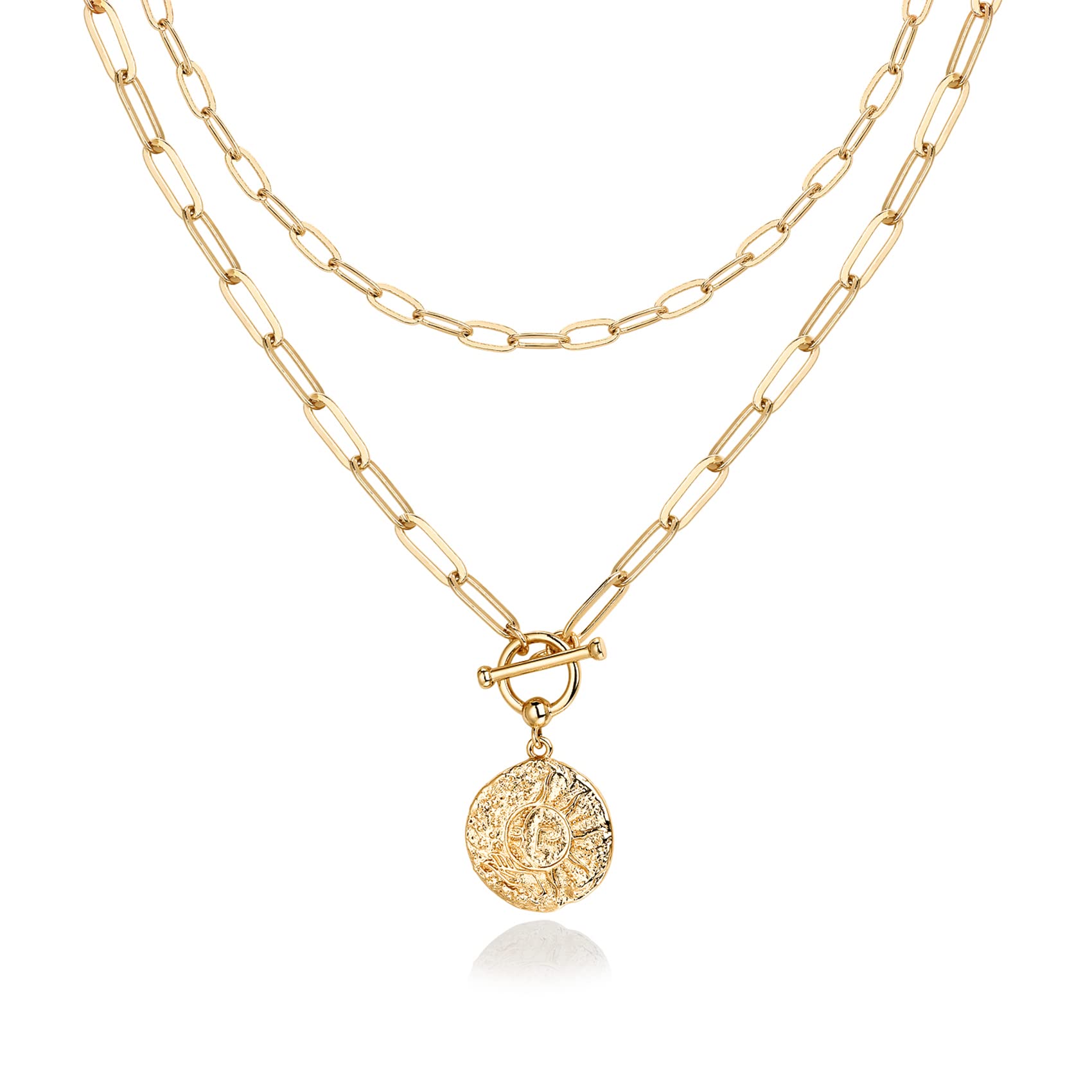 PAVOI 14K Gold Plated Layering Necklace Set for Women - Minimalist Bar, Circle, Lotus, Disc & Dog Tag Pendants - Elegant Everyday Jewelry for Work, Date Night & Special Occasions