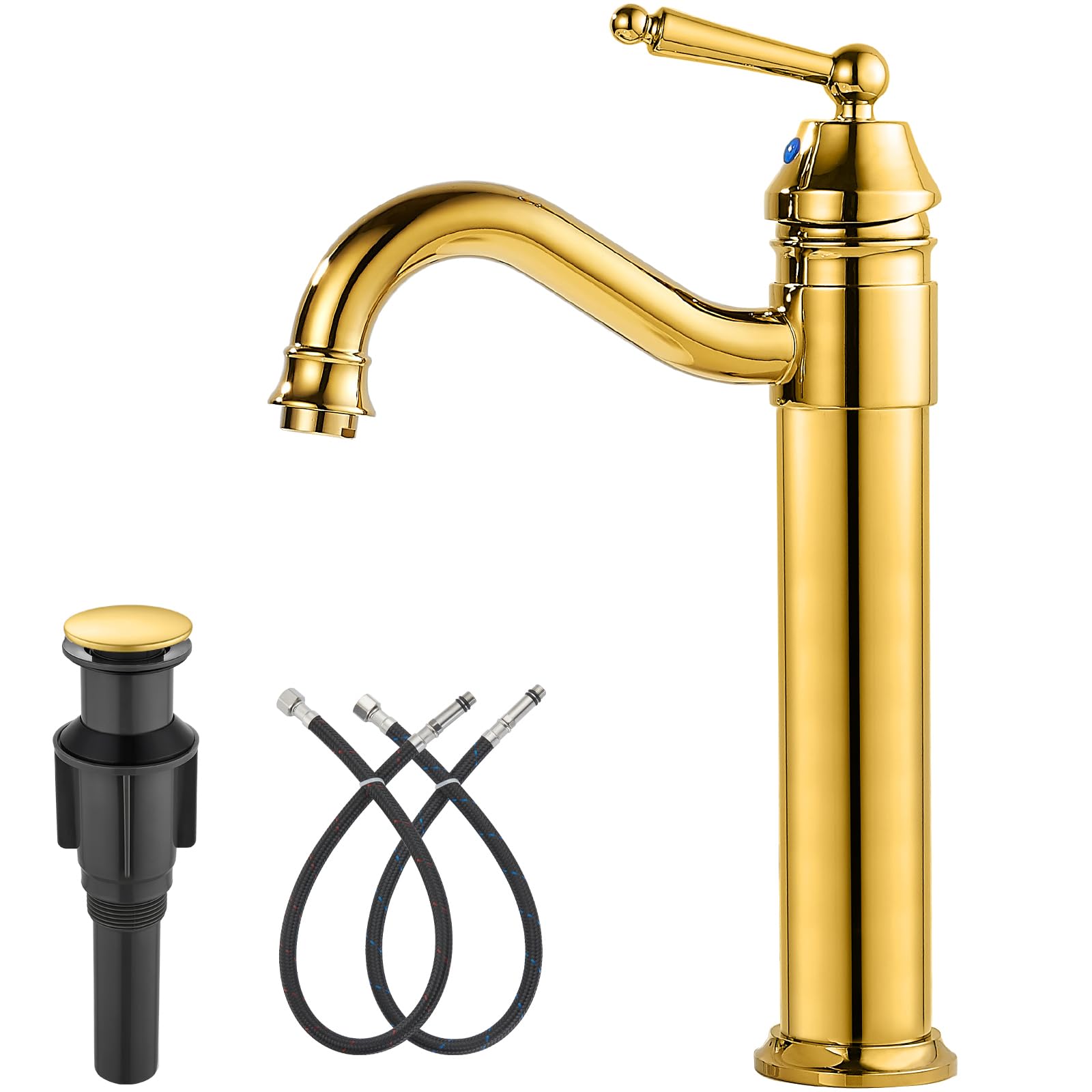 Brass Single Handle Bathroom Vessel Sink Faucet - Long Reach Gold Mixer Tap for Modern Vanities
