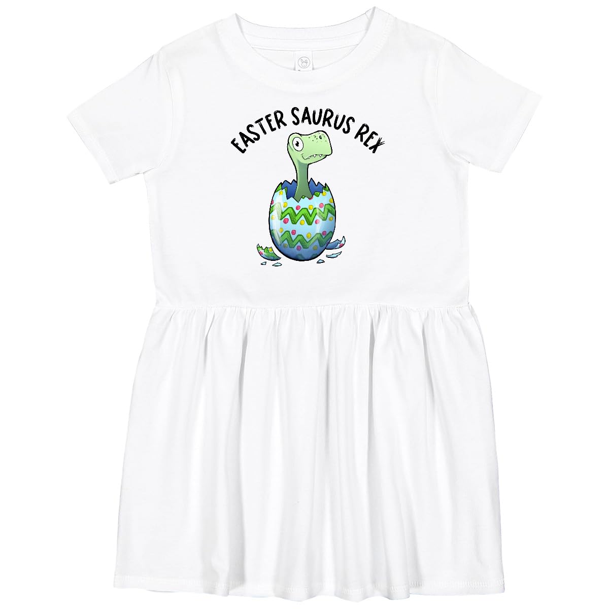Inktastic Easter Saurus Rex Dinosaur Hatching Easter Egg Toddler Dress - Cute Dino Themed Baby Girl Outfit for Easter Sunday, Spring Photoshoot & Holiday Family Gatherings