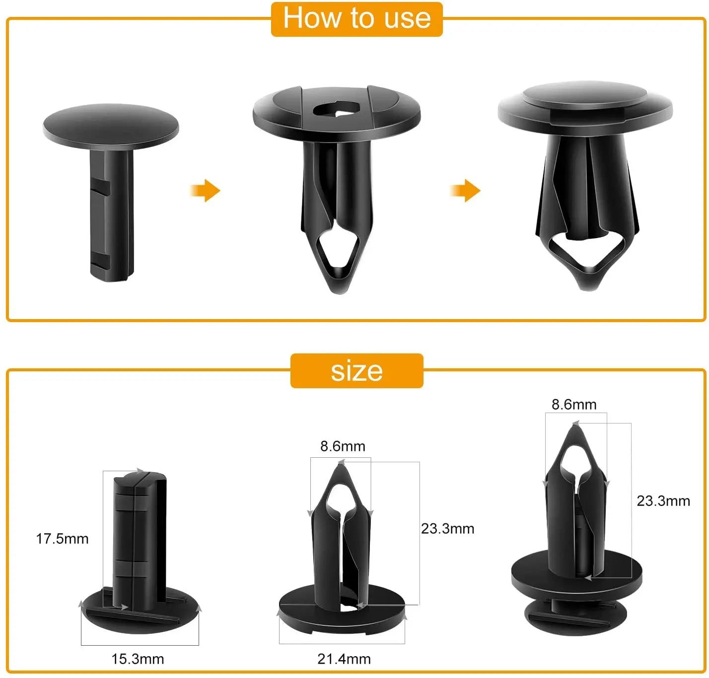 150 Pcs Universal Car Push Retainer Clips Kit - 2 Sizes Auto Fastener Clips for Door Panels, Bumpers & Interior Trim - Durable Plastic Auto Body Clips Replacement for DIY Car Repairs