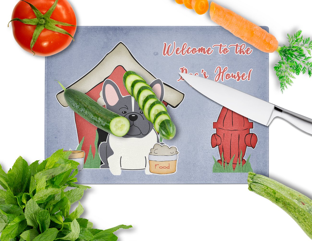 French Bulldog Black & White Tempered Glass Cutting Board - Large Decorative Kitchen Chopping & Serving Board for Fruits, Cheese & Charcuterie - Dog Lover Gift & Home Decor Accessory