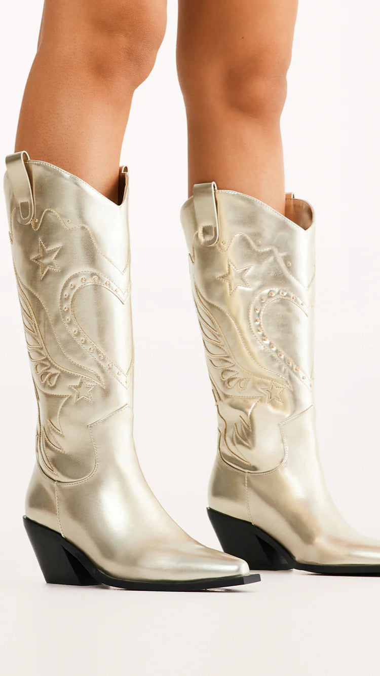 Everlyn Women's Gold Metallic Boots - Stylish Ankle Booties for Fall & Winter Fashion, Parties & Night Out