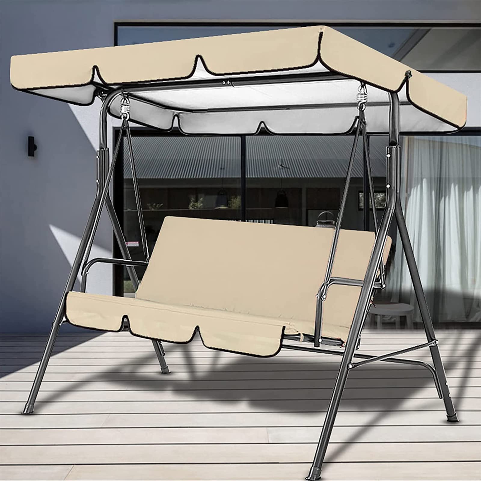 Waterproof Patio Swing Canopy Cover & Cushion Cover Set - Outdoor Swing Seat Protection for Porch, Yard, Garden - Sunshade Top Replacement for All-Weather Use