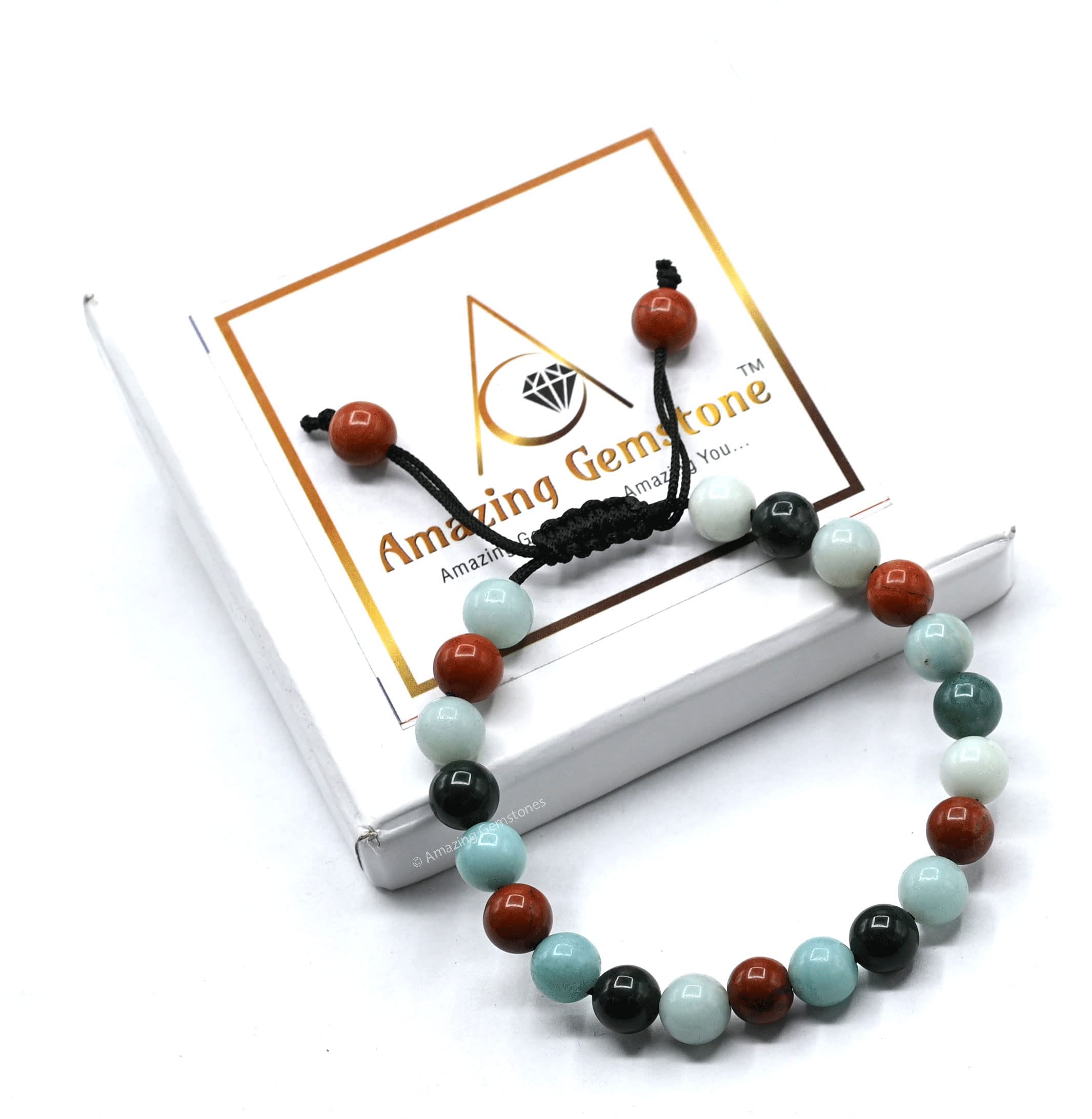 Healing Bracelet Set for Women & Men - Moss Agate, Amazonite & Red Jasper Adjustable Bracelets for Anxiety Relief, Stress Reduction & Positive Energy - Perfect for Meditation, Wellness Gifts & Daily Wear