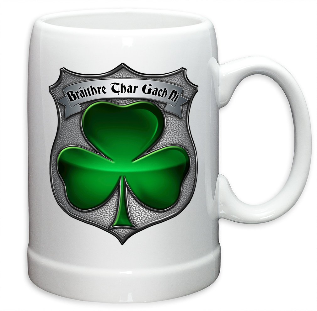 German Beer Stein with Police Officer Design - Law Enforcement Gifts for Men & Women - 20oz White Stoneware Beer Mug Set of 6 - Perfect for Police Appreciation, Retirement Parties & Irish Brotherhood Events
