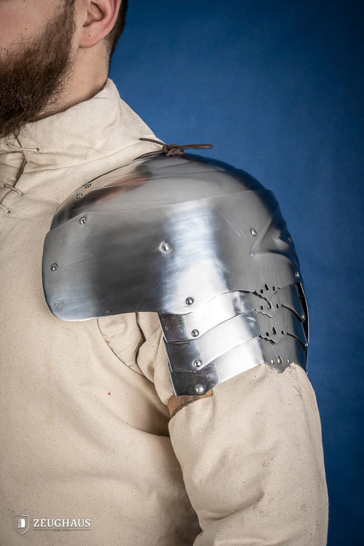 German Pauldrons 1.6mm Polished Steel - Medieval Armor Shoulder Protection for LARP, Cosplay & Renaissance Fairs | Historical Reenactment & Collectible Display