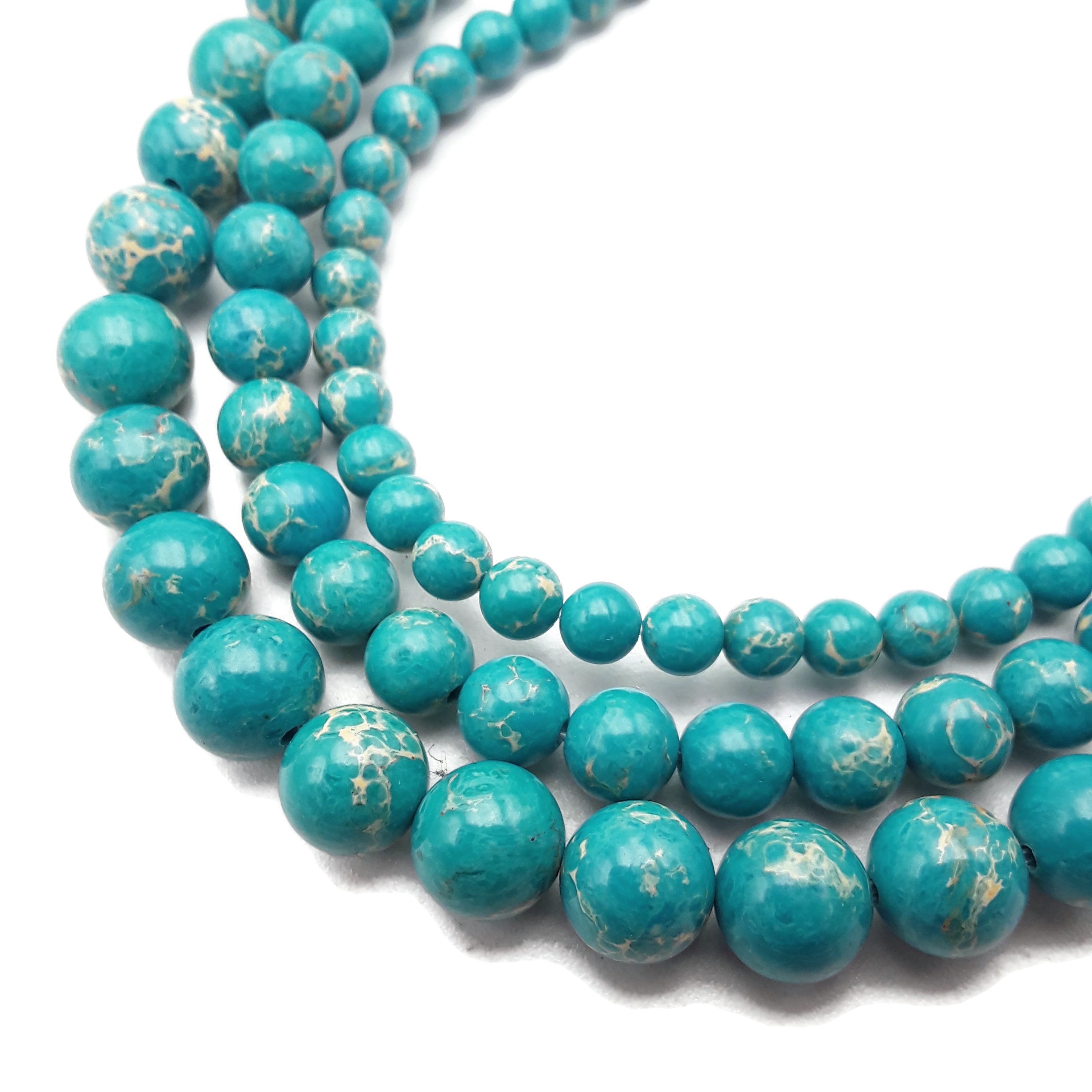 Blue Sea Sediment Jasper Smooth Round Beads - 4mm 6mm 8mm 10mm 12mm 15.5 Inch Strand - Natural Stone Beads for Jewelry Making, DIY Bracelets, Necklaces & Craft Projects