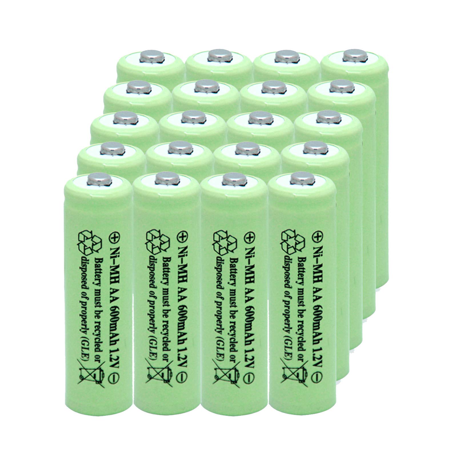 600mAh 1.2V NiMH Rechargeable AA Batteries - 20 Pack for Solar Lights, Garden Lights, Outdoor Lighting - Eco-Friendly Power Solution for Solar Lamps, Landscape Lighting & Decorative Solar Yard Lights