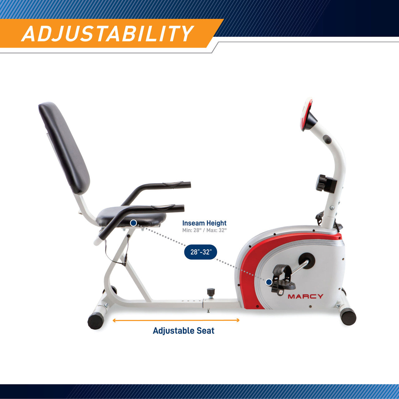 Marcy NS-908R Recumbent Exercise Bike with Pulse Monitor - Comfortable Seated Workout for Home Gym, Seniors & Physical Therapy