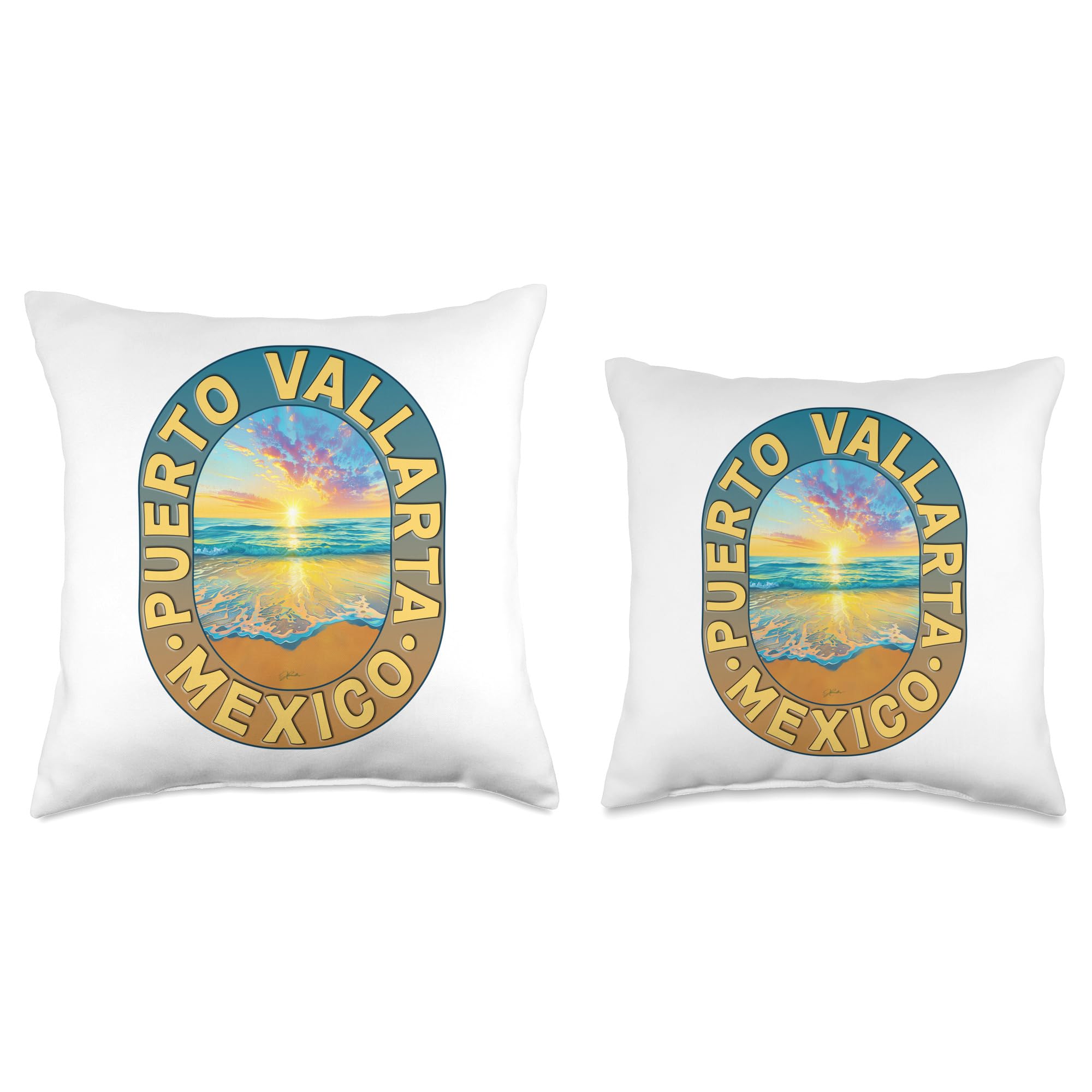 Puerto Vallarta Mexico Beach Throw Pillow - Tropical Coastal Decor for Sofa, Bed & Outdoor Patio - Soft Decorative Cushion for Home, Vacation Rental & Beach House