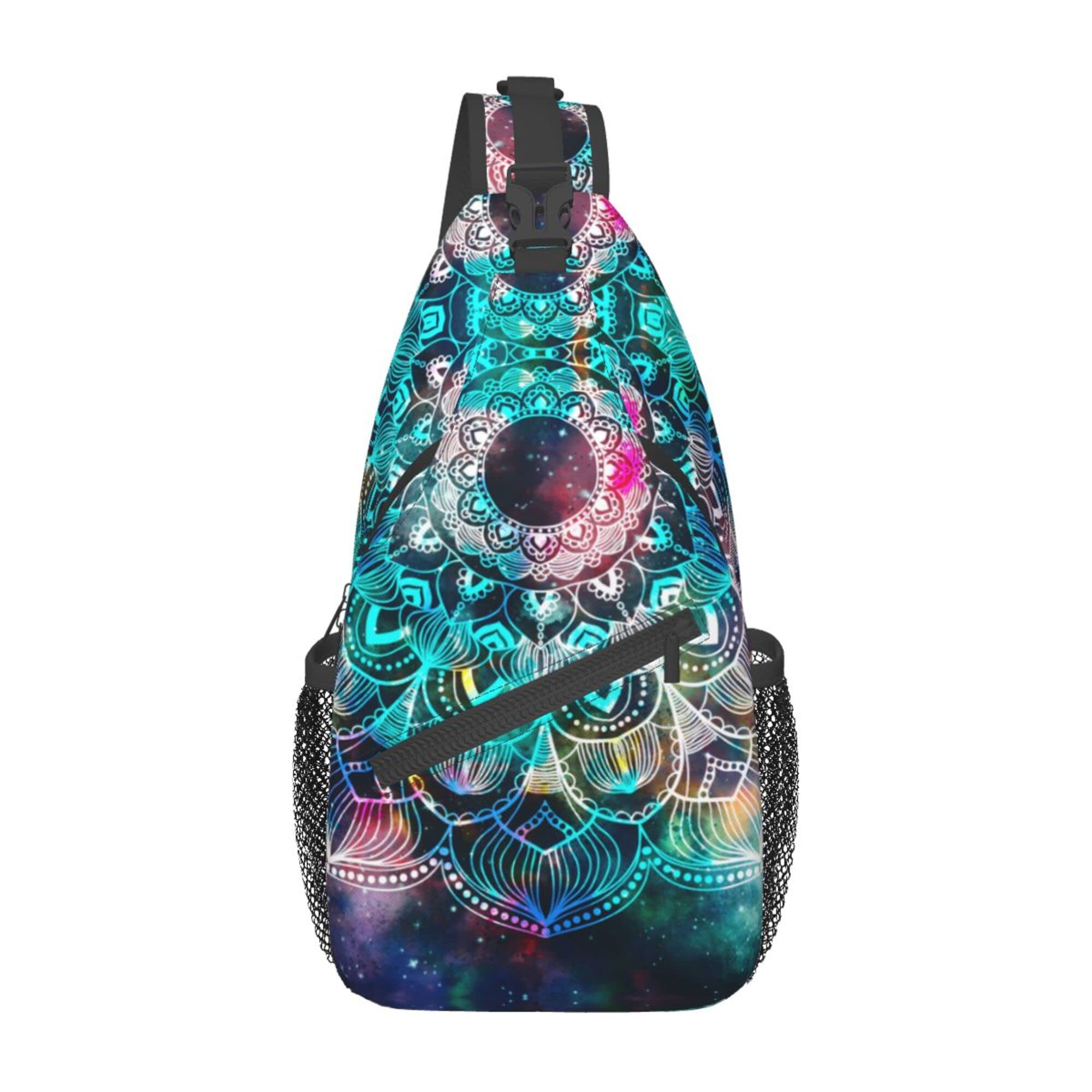 Unisex Sling Bag for Women & Men - Lightweight Crossbody Backpack for Hiking, Travel & Daily Use | Multipurpose Chest Shoulder Bag with Galaxy Mandala Design | Perfect for Outdoor Adventures, Commuting & Casual Wear