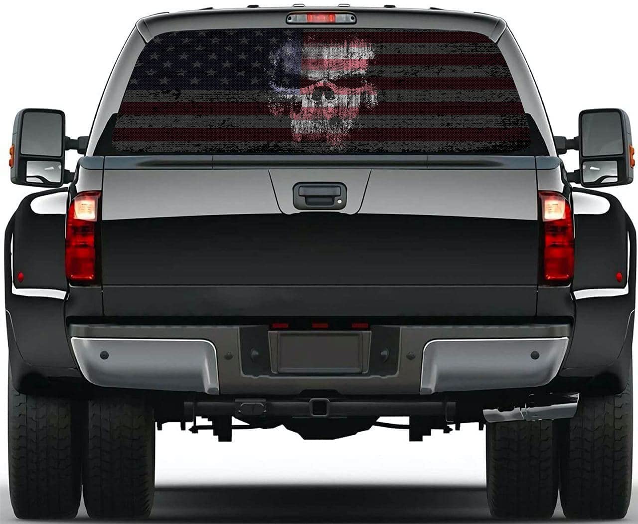 Skull Flag Decal for Truck Rear Window - Perforated Vinyl Sticker for Car Bumper & Back Window - American Gothic Style Decoration for Trucks, SUVs & Jeeps - Perfect for Off-Road Adventures & Patriotic Displays