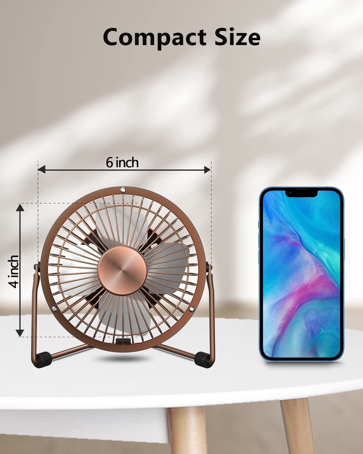 Zuvas 4-Inch Bronze USB Desk Fan - Quiet Small Personal Fan with 360° Rotation, 2 Speed Settings, Portable Mini Table Fan for Home, Office, Bedroom, Travel & Camping | Perfect for Cooling, Studying, Working & Outdoor Adventures