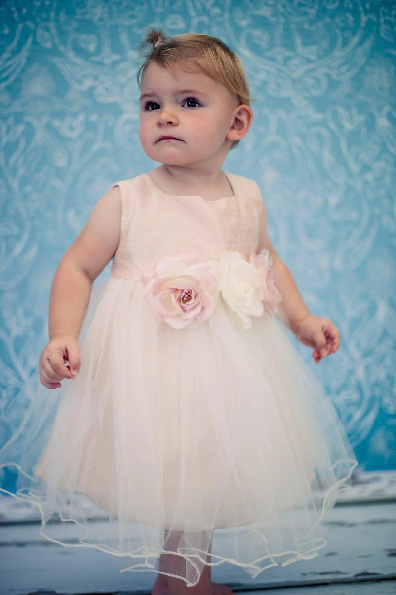 Vintage Rose Floral Baby Girl Dress - KD428 | Elegant Party & Photo Shoot Outfit for Toddlers & Infants