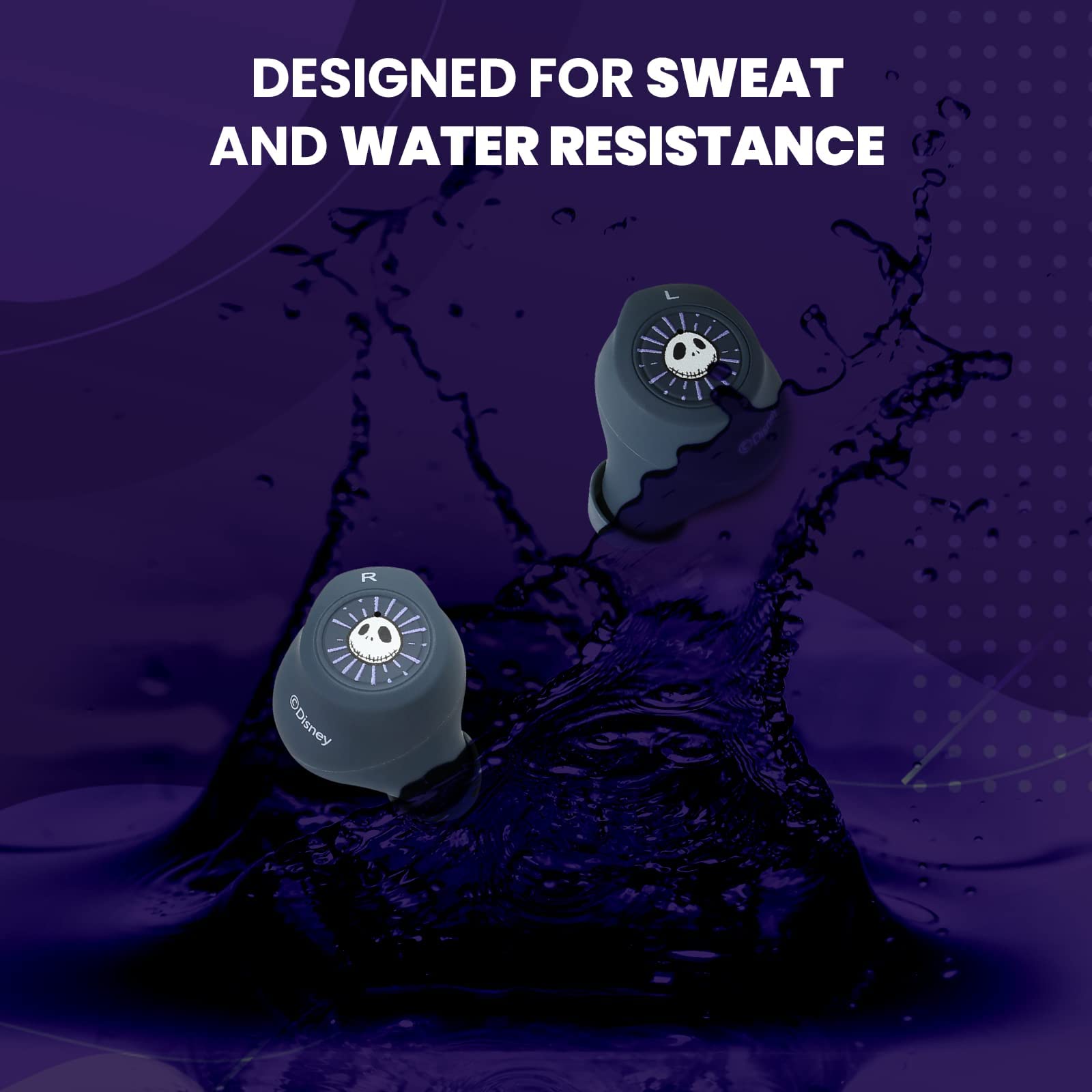 iJoy Disney Nightmare Before Christmas TWS Earbuds - Wireless Bluetooth 5.0 Earbuds with Built-in Mic, IPX8 Waterproof & Sweatproof, Long Battery Life & Portable Charging Case - Perfect for Workouts, Travel & Disney Fans