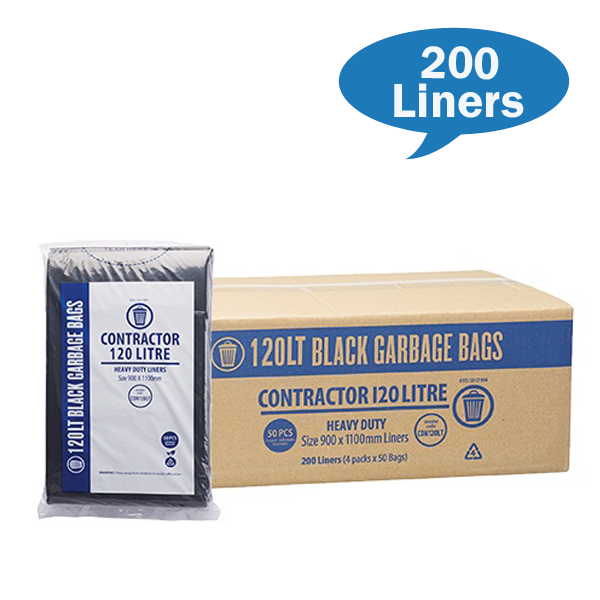 Heavy Duty 120L Black Trash Bags for Contractors - Extra Thick Garbage Bags for Construction Sites, Offices & Home Use