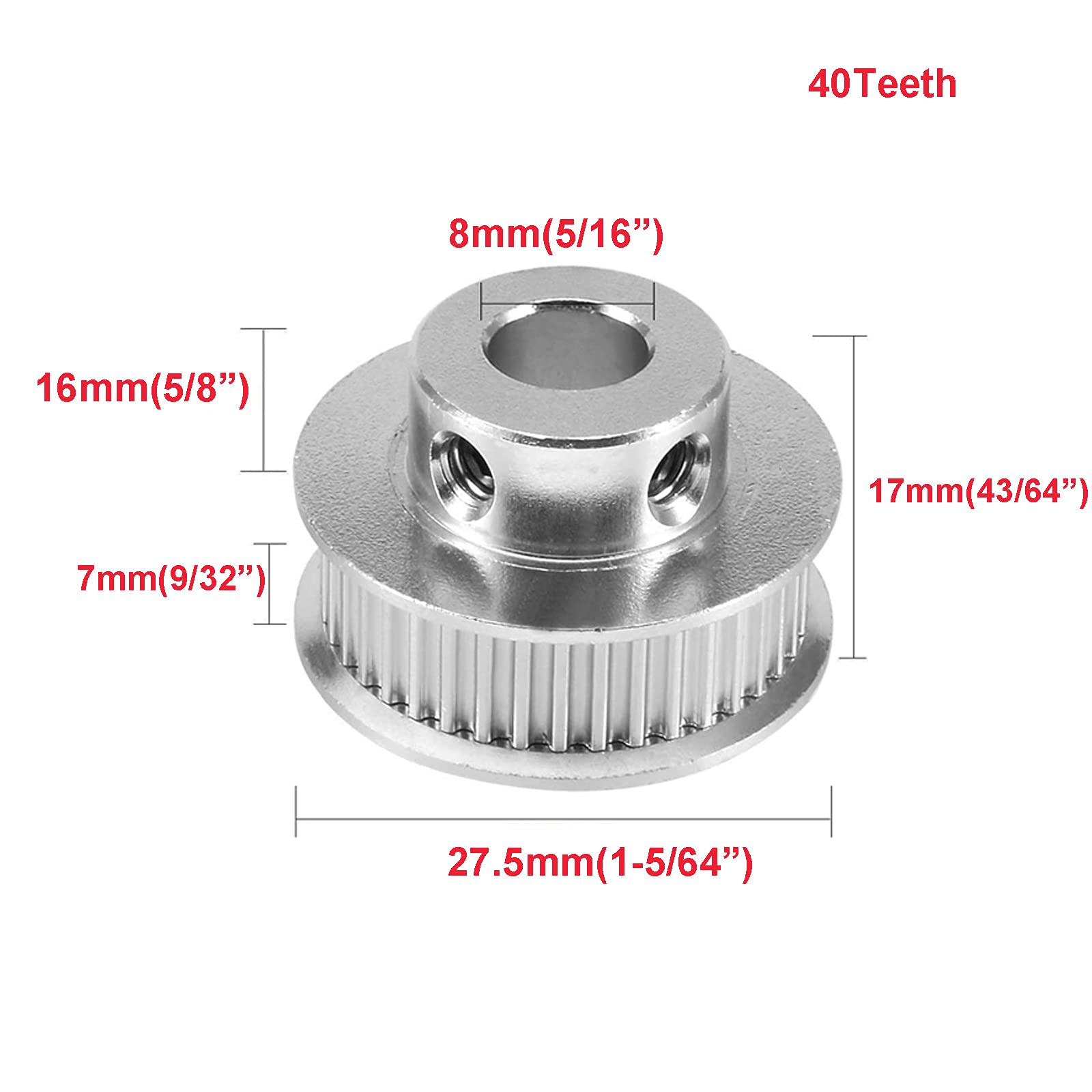 High Precision GT2 Timing Belt Pulley 40 Teeth 8mm Bore 6mm Width Flange Synchronous Wheel - Compatible with 3D Printers, CNC Machines & Robotics (Pack of 2) - Perfect for DIY Projects, Repairs & Motion Control Systems