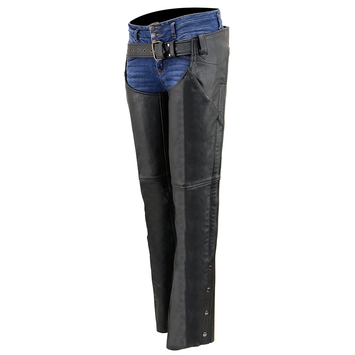 Milwaukee LKL6700 Women's Classic Black Leather Motorcycle Chaps with Hip Pocket - Perfect for Riding, Biker Events & Outdoor Adventures