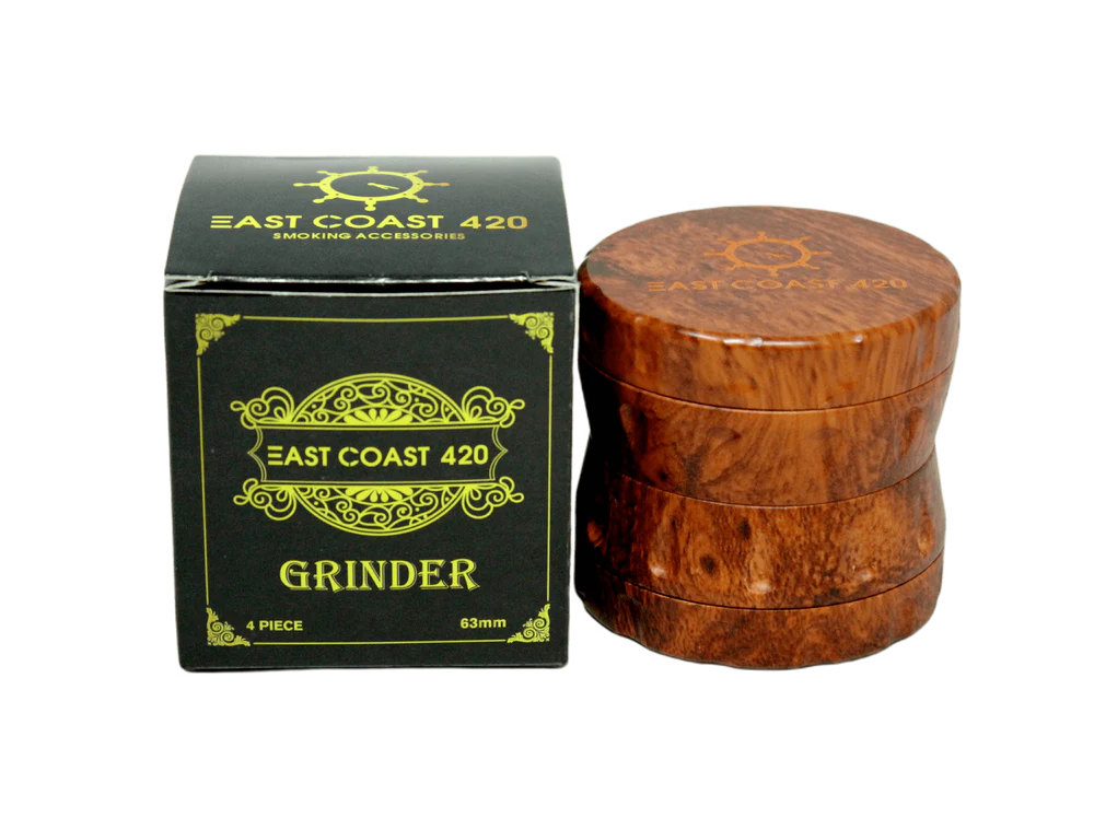 Premium EC420 Wood Grain 65mm 4-Piece Herb Grinder with Pollen Catcher - Perfect for Grinding Herbs, Spices & Tobacco for Smoking, Cooking & DIY Projects