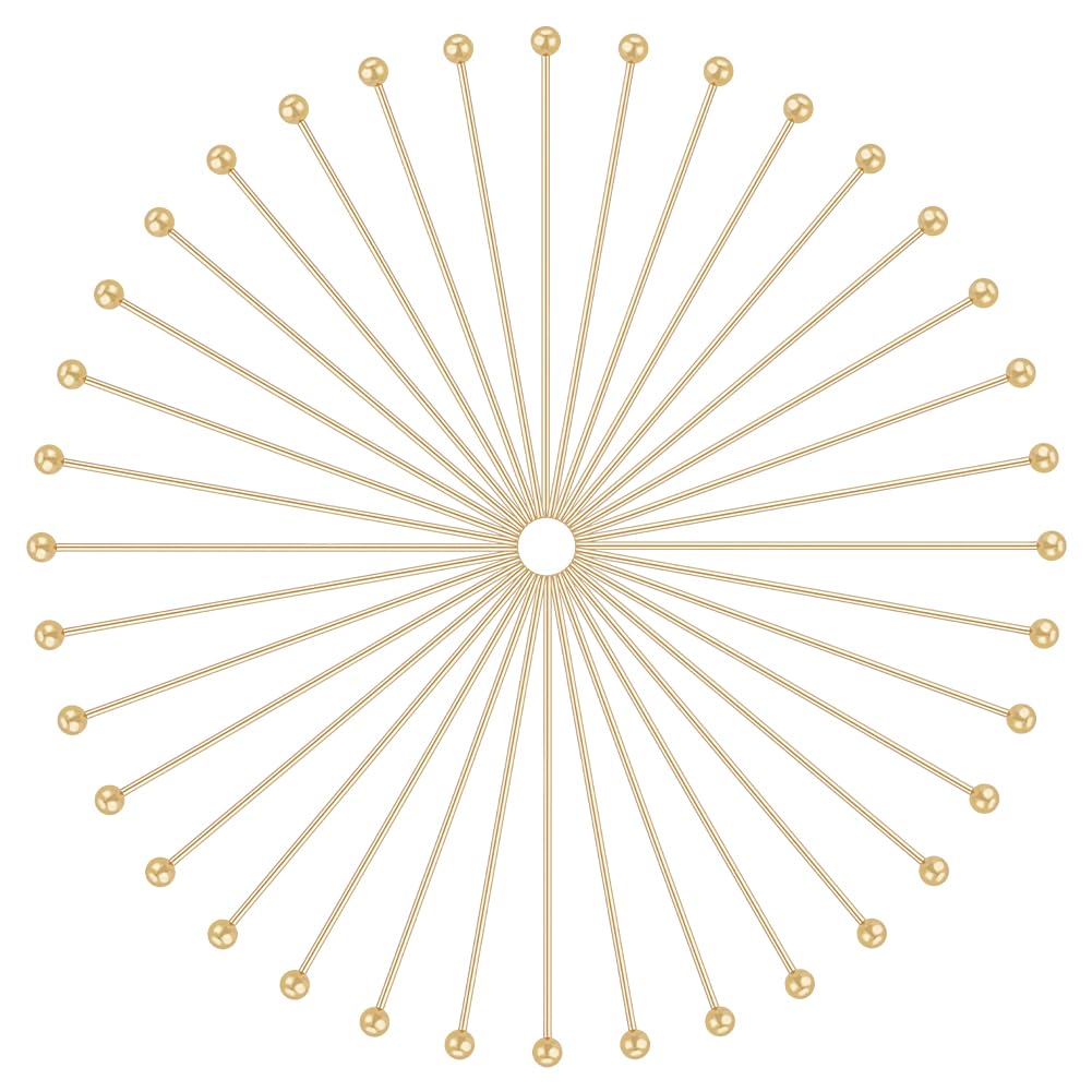 BENECREAT 400PCS 18K Gold Plated Ball Head Pins, 24 Gauge 0.5mm Brass Satin Pins, 1.2 Inch 30mm Straight Headpins for Jewelry Making - Perfect for DIY Earrings, Pendants, Necklaces & Bracelets