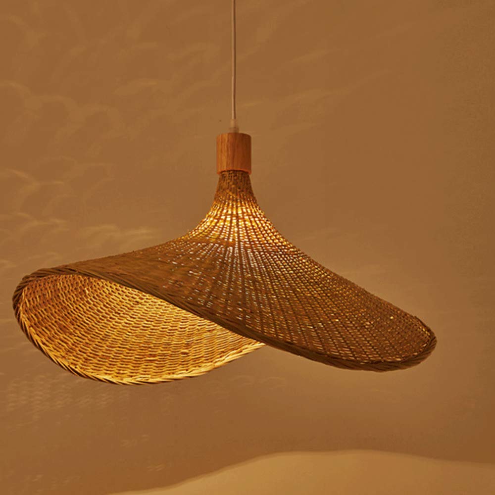 Modern Bamboo Chandelier - E27 Rattan Basket Ceiling Pendant Light for Dining Room & Farmhouse | Natural Bamboo Lighting Fixture with Straw Hat Design | Perfect for Rustic, Boho & Coastal Home Decor