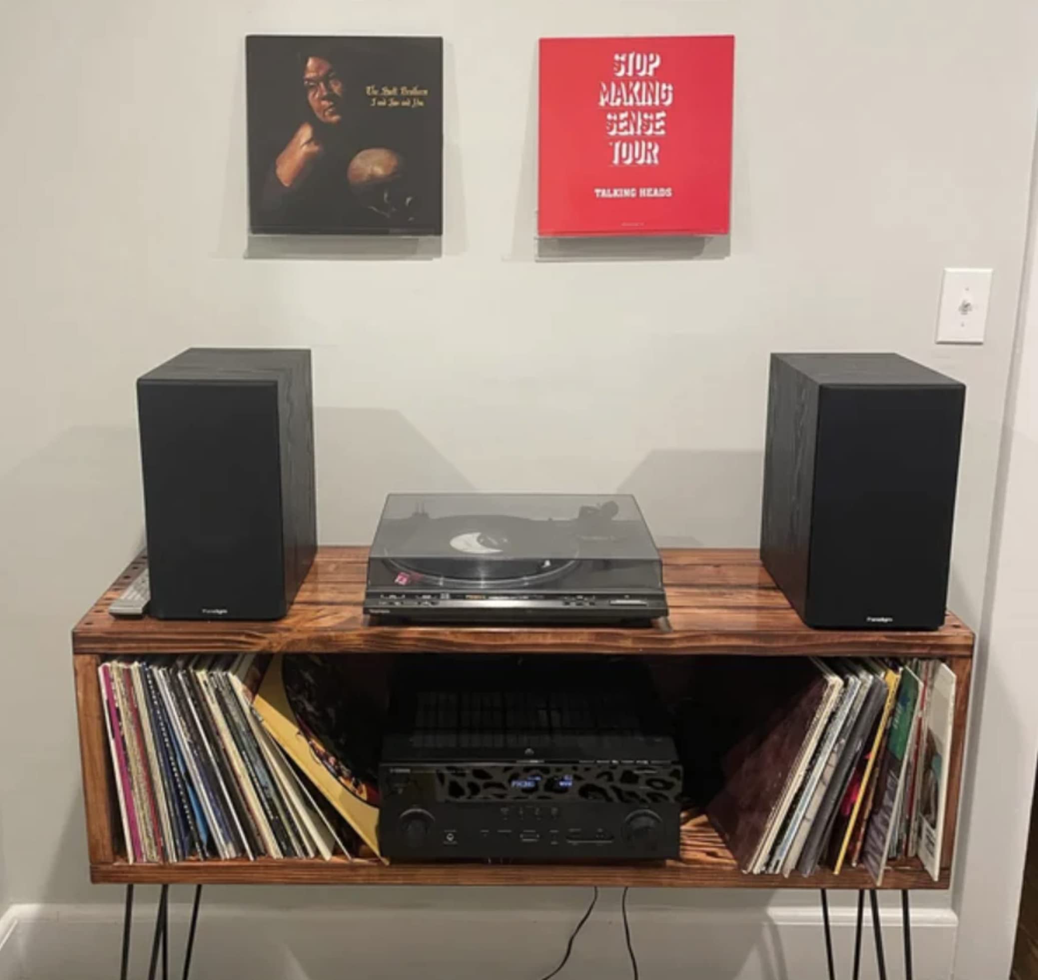 Vinyl Record Storage Furniture - Record Player Stand & Media Console with TV Stand | LP Storage & Turntable Stand in Honey Finish (40