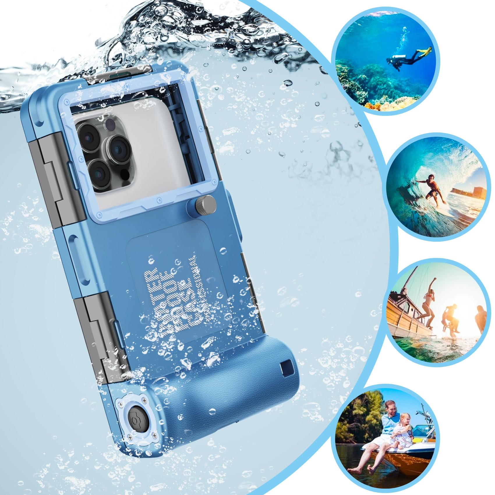 Waterproof Phone Case for iPhone 16/15/14/13/12/11 Pro Max/XS/X & Samsung Galaxy S24/S23/S22/S21 - 50ft/15m Underwater Protection, Scuba Diving, Snorkeling, Swimming & Beach Activities (Blue)