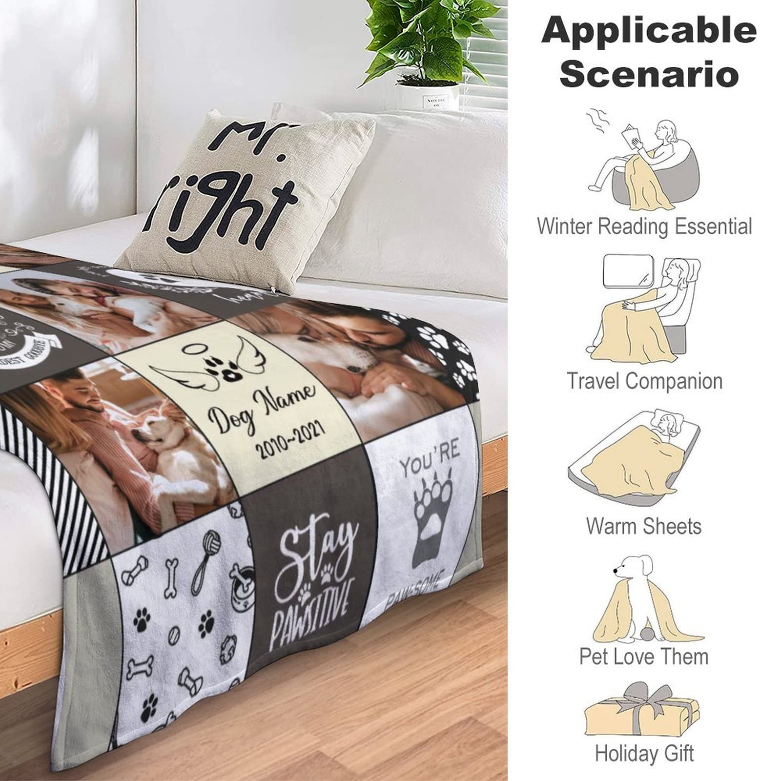 Personalized Memorial Blanket for Dogs & Cats - Custom Pet Loss Sympathy Gift with Photo & Name - Comforting Bereavement Blanket for Grieving Pet Owners - Perfect for Memorials, Funerals & Healing After Pet Loss