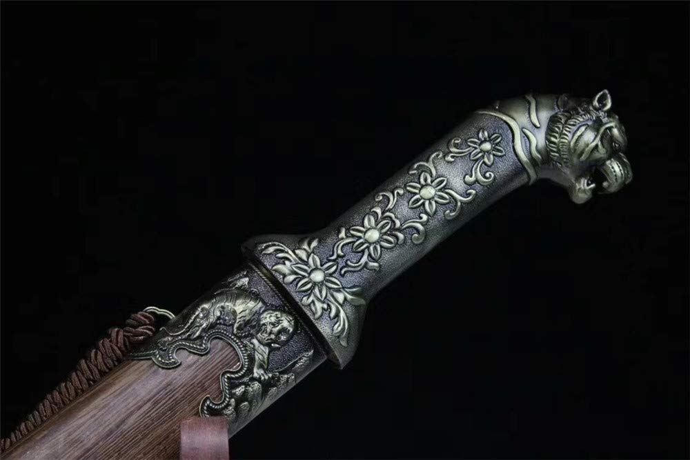 Hand-Forged Damascus Steel Full Tang Chinese Dao Sword with Tiger Handle - Perfect for Martial Arts Training, Collecting & Home Decor