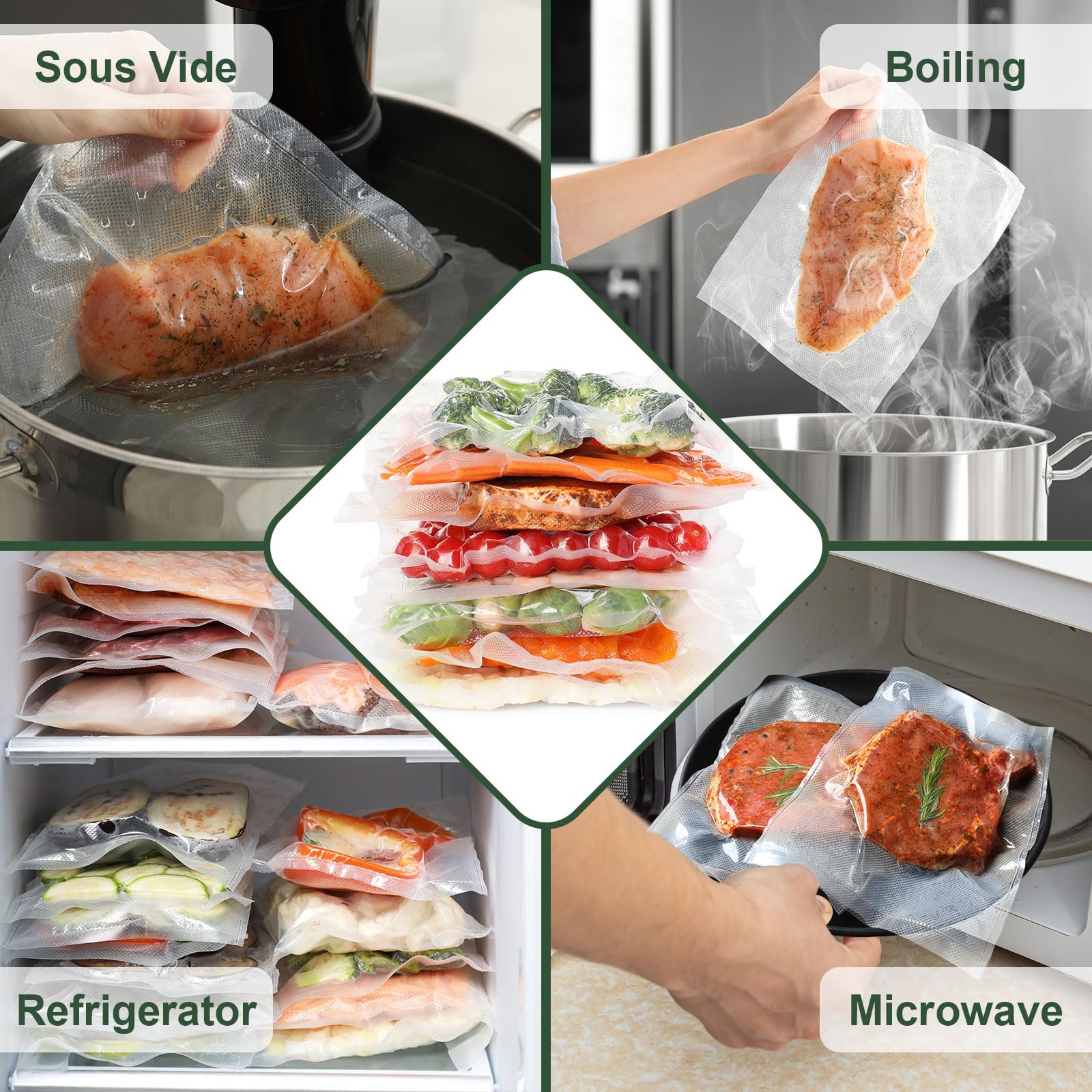 200 Quart 8'' x 12'' Heavy Duty Vacuum Sealer Bags for Food Storage | BPA Free, Pre-Cut Freezer Bags for Sous Vide, Meal Prep & Long-Term Preservation | Ideal for Vacuum Sealers, Food Savers & Kitchen Organization