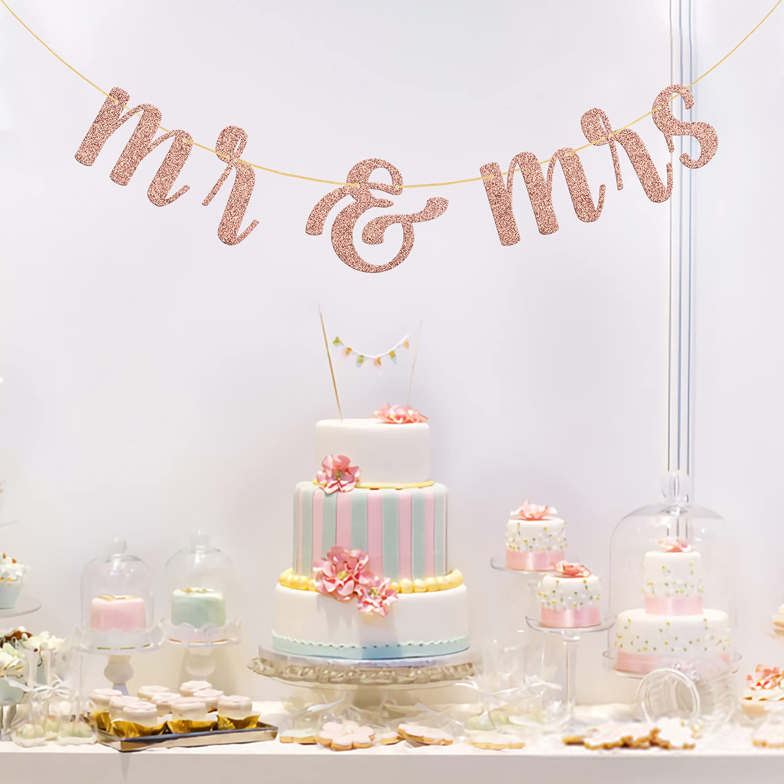 Rose Gold Glitter Mr & Mrs Banner - Elegant Wedding Decor for Bridal Shower, Engagement Party & Bachelorette | Perfect for Photo Backdrops, Table Decor & Wedding Reception