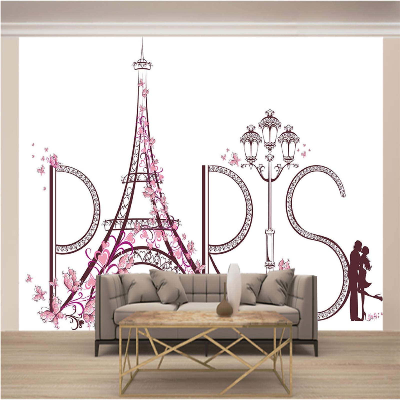 3D Removable Wallpaper Peel and Stick - Romantic Pink Paris Eiffel Tower Wall Mural, Self-Adhesive Wall Art for Modern Home Decor - Perfect for Living Room, Dining Room, Bedroom & Office - Easy DIY Home Renovation & Stylish Interior Design Upgrade