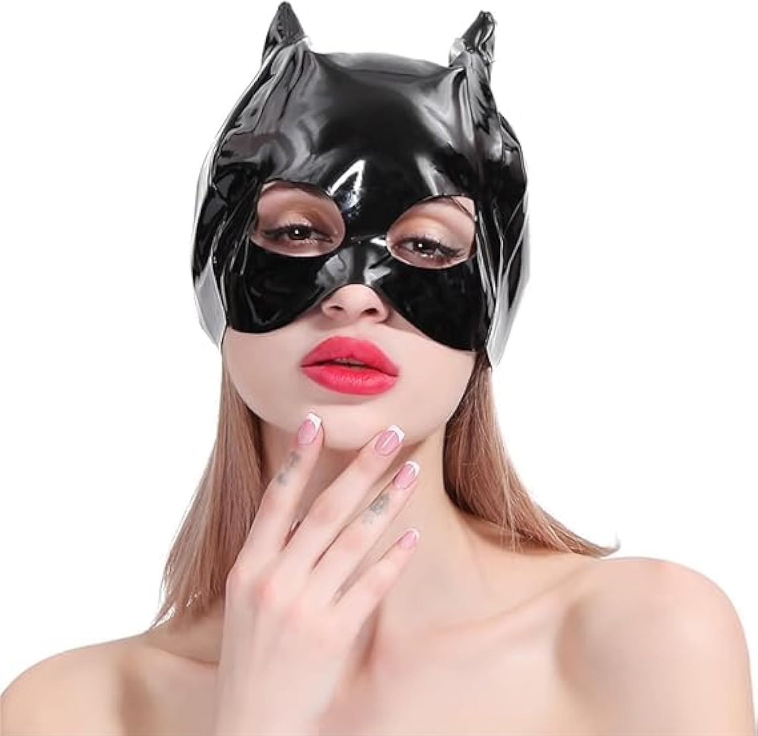 Sexy Latex Cat Mask for Women - Half Face Hood with Eye Openings - Fetish, Cosplay & Club Wear - Perfect for BDSM, Role Play & Halloween Costumes