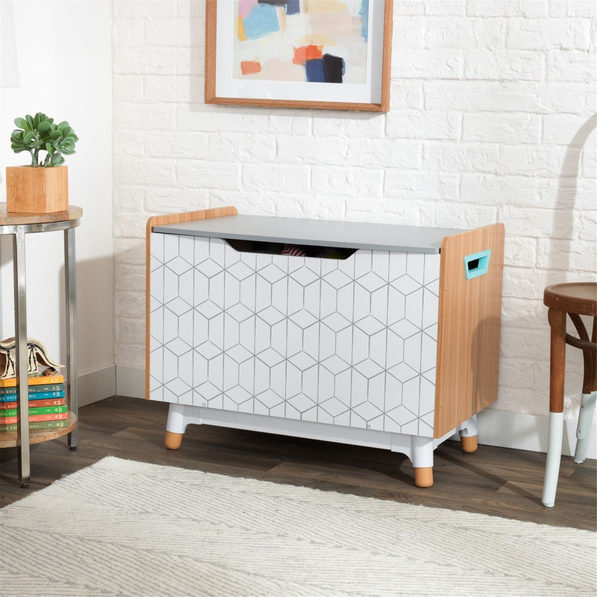 KidKraft Mid Century Modern Toy Storage Box for Kids - Wooden Toy Chest with Lid - Nursery, Playroom & Bedroom Organization for Boys & Girls