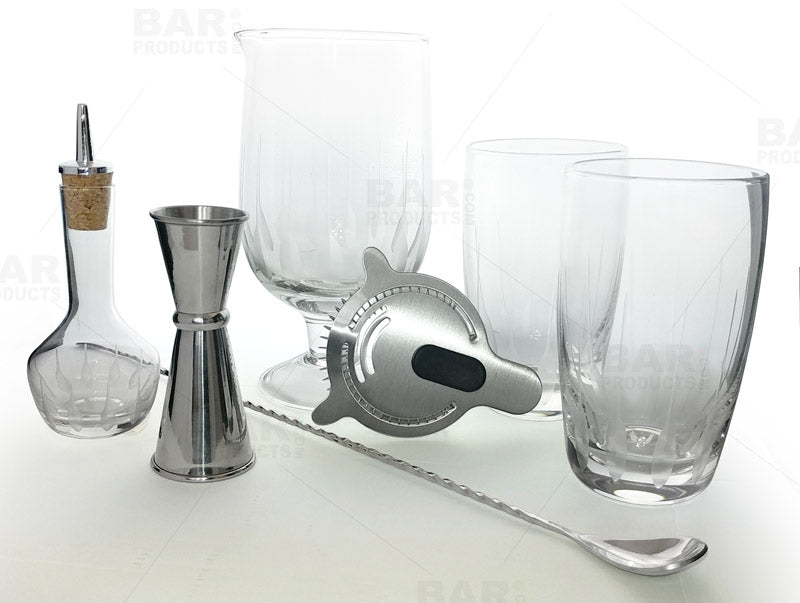 BarConic® Premium Feather Etched Cocktail Mixing Kit with 30oz Stemmed Mixing Glass - Perfect for Home Bars, Professional Mixology & Entertaining Guests