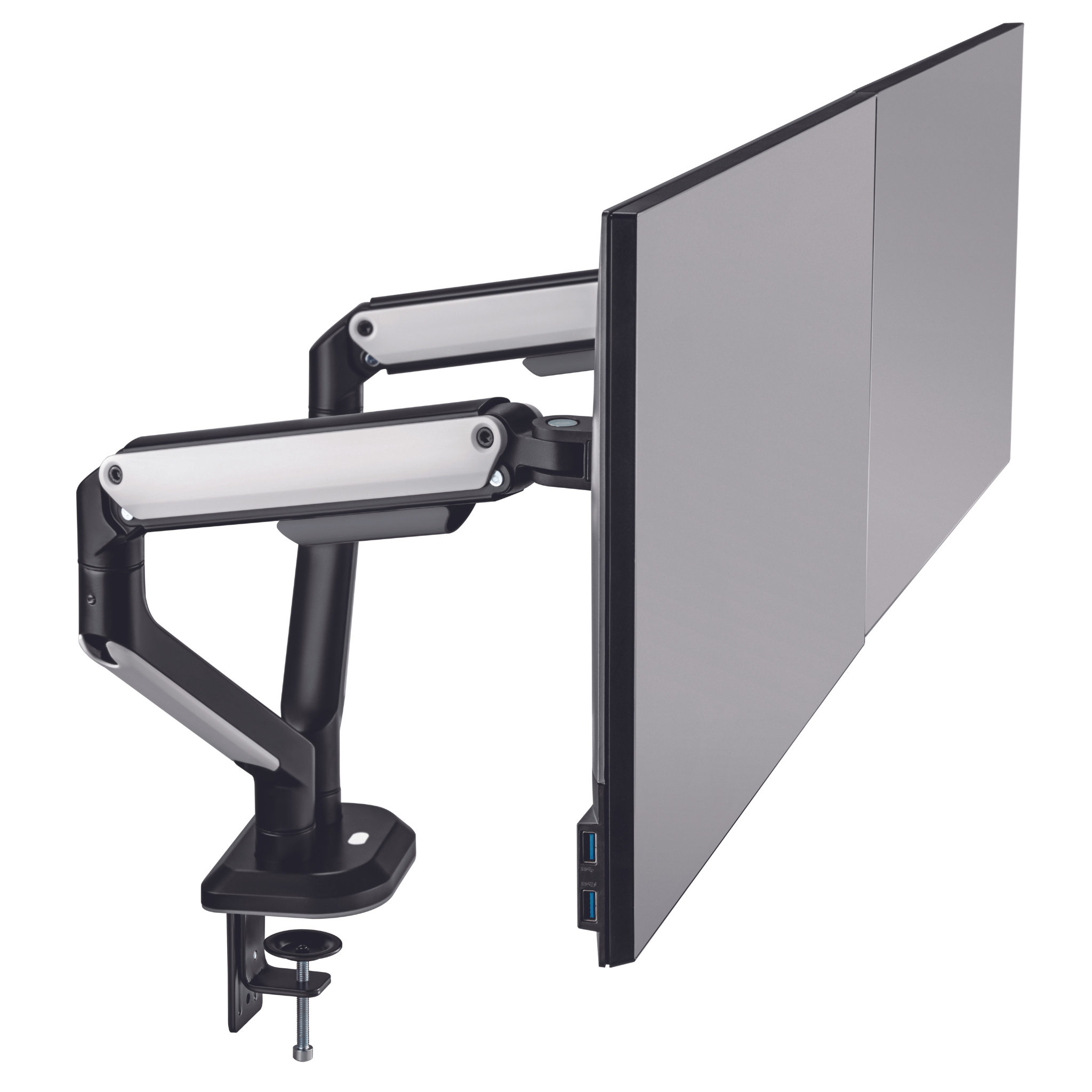 RGB Dual Monitor Mount Stand - Spring Assisted Adjustable Ergonomic Desk Clamp for Gaming & Office Setup | Perfect for Multi-Screen Workstations & PC Battlestations