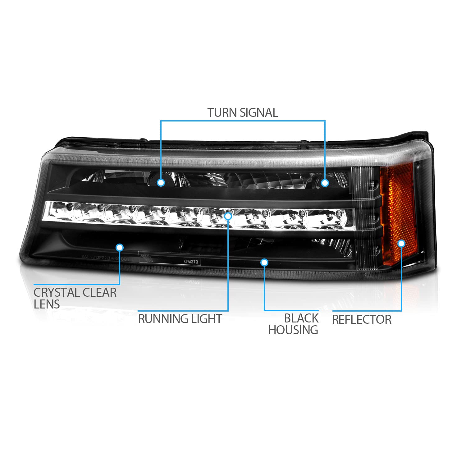 2003-2006 Chevy Silverado Avalanche LED Black Bumper Parking Lights - Pair for Passenger & Driver Side | Durable Replacement Lights for Off-Roading, Night Driving & Enhanced Visibility