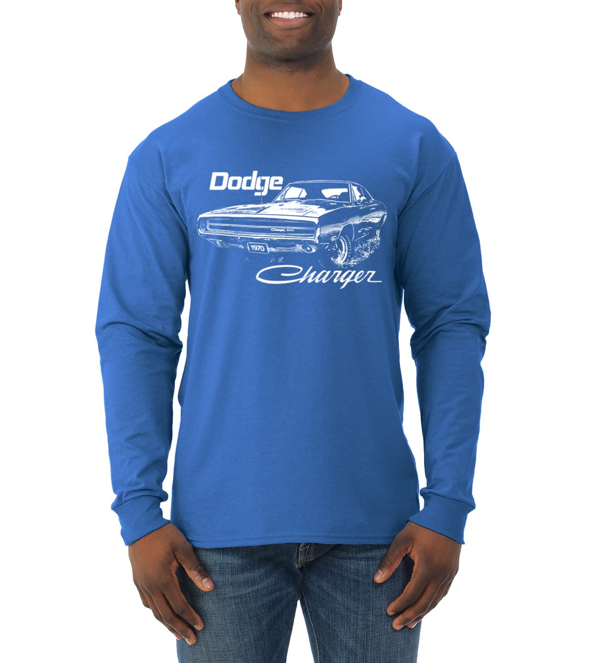 Vintage 1970 Dodge Charger Racing Cars & Trucks Men's Long Sleeve T-Shirt - Retro White Muscle Car Tee for Car Enthusiasts & Vintage Lovers - Perfect for Casual Wear, Car Shows, and Gift Giving
