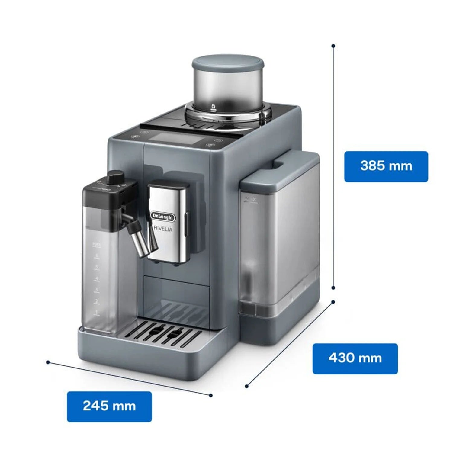 De'Longhi Rivelia Automatic Espresso Machine with LatteCrema System - 15 Bar Pump, Milk Frother, Grey (EXAM44055G) for Home Barista & Coffee Lovers - Perfect for Espresso, Cappuccino & Latte Making