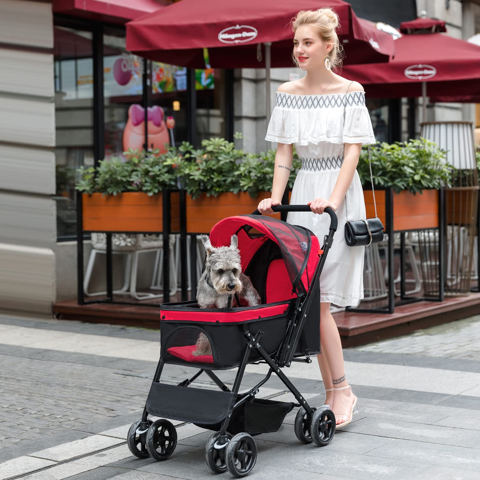 Foldable Large Dog Stroller for Medium Pets - Convertible Compartment & Reversible Handlebar - Perfect for Outdoor Walks, Vet Visits, and Travel with Your Cat or Dog