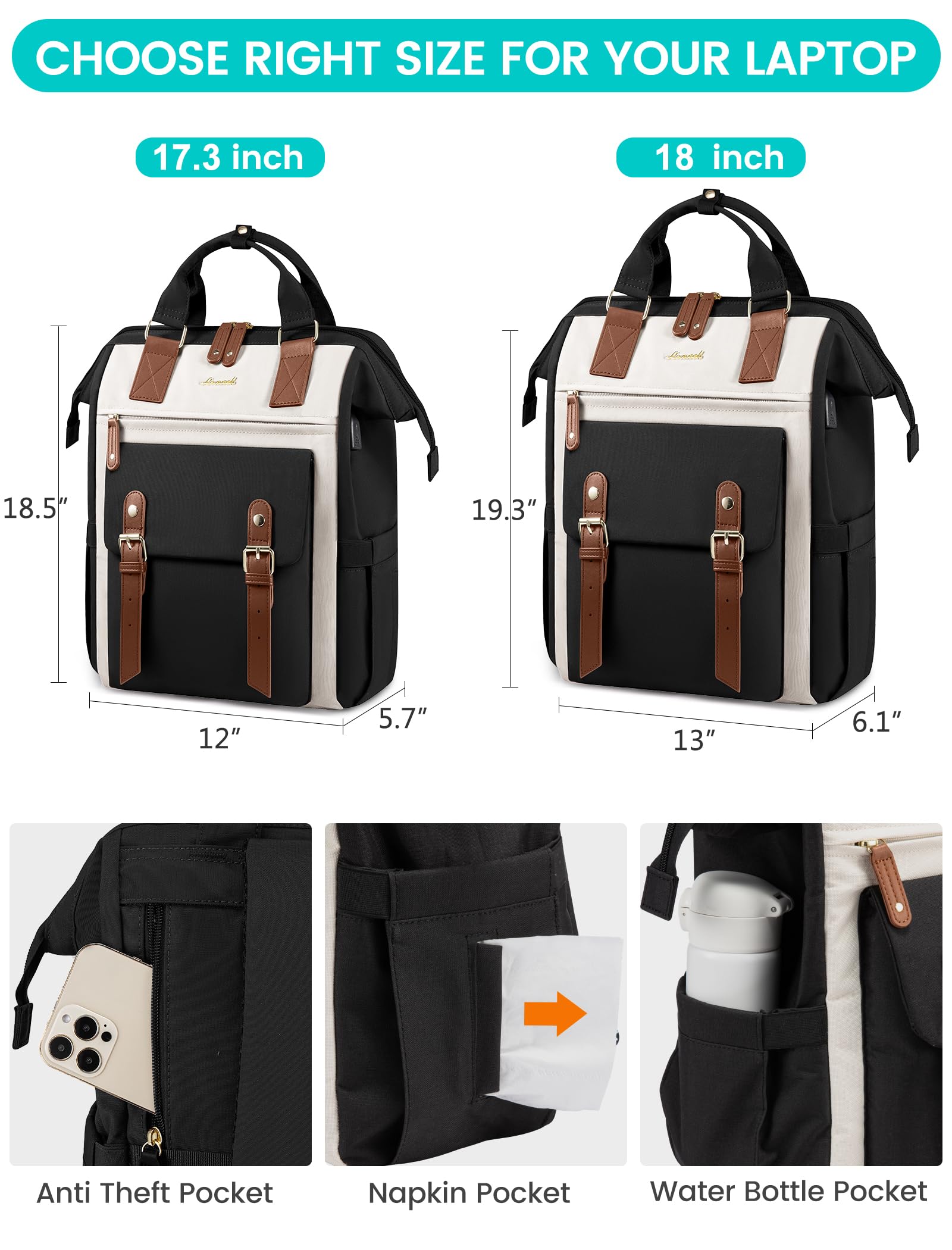 LOVEVOOK 18 Inch Laptop Backpack for Women - Extra Large Travel Backpack, Work Bag for Teachers & Nurses, Business Computer Backpack with Luggage Strap - Perfect for College, Commuting & Weekend Trips