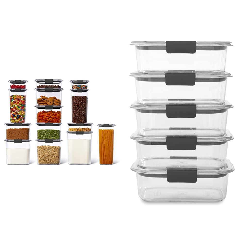 Rubbermaid Brilliance 14-Piece BPA-Free Plastic Food Storage Container Set (28 Pieces Total) - Dishwasher Safe, Airtight & Leakproof - Perfect for Meal Prep, Leftovers & Pantry Organization - Clear Medium 3.2 Cup Containers (5-Pack)
