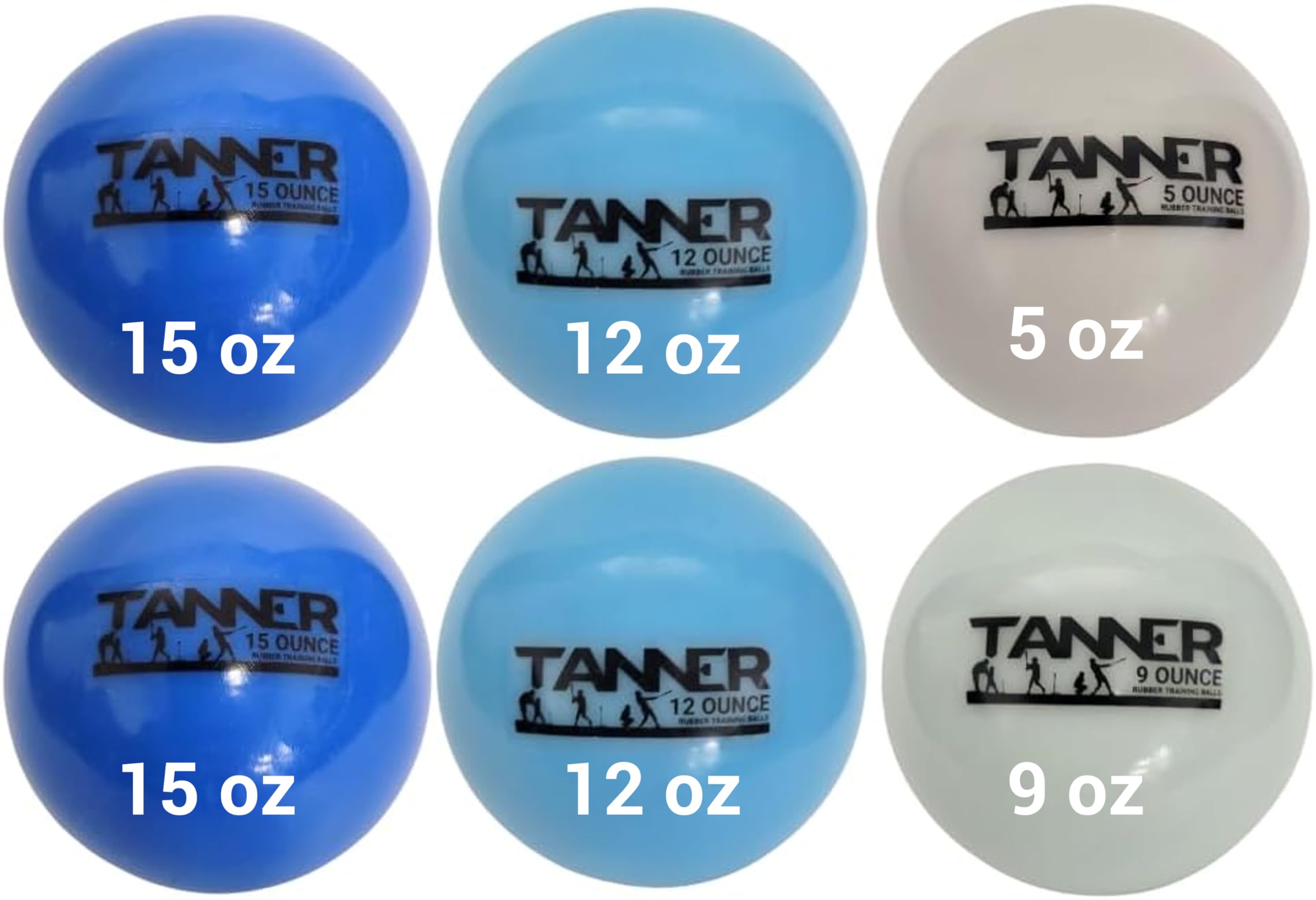 TANNER Weighted Baseball Training Balls - 15oz, 12oz, 9oz & 5oz Sand-Filled Practice Balls for Batting, Pitching & Throwing Drills - Durable Multi-Weight Set for Baseball Players & Coaches - Perfect for Home, Field & Team Training Sessions