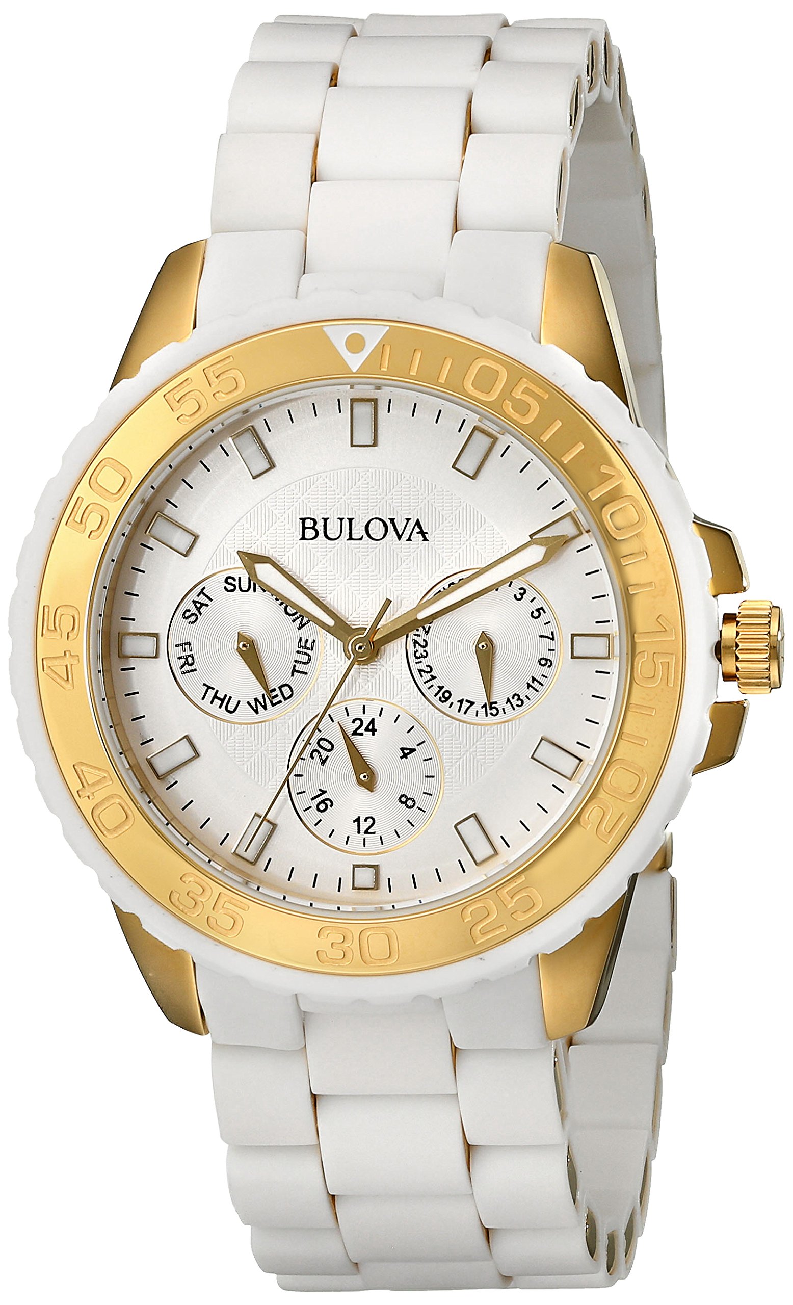 Bulova Women's 98N102 White Rubber Wrapped Stainless Steel Bracelet Watch - Elegant Dress Watch for Business, Office & Formal Occasions