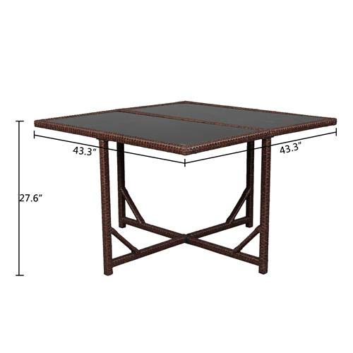 9-Piece Wood Grain Wicker Rattan Dining Ottoman Set with Glass Table - Durable Patio Furniture for Outdoor Entertaining, Garden Parties & Backyard Relaxation