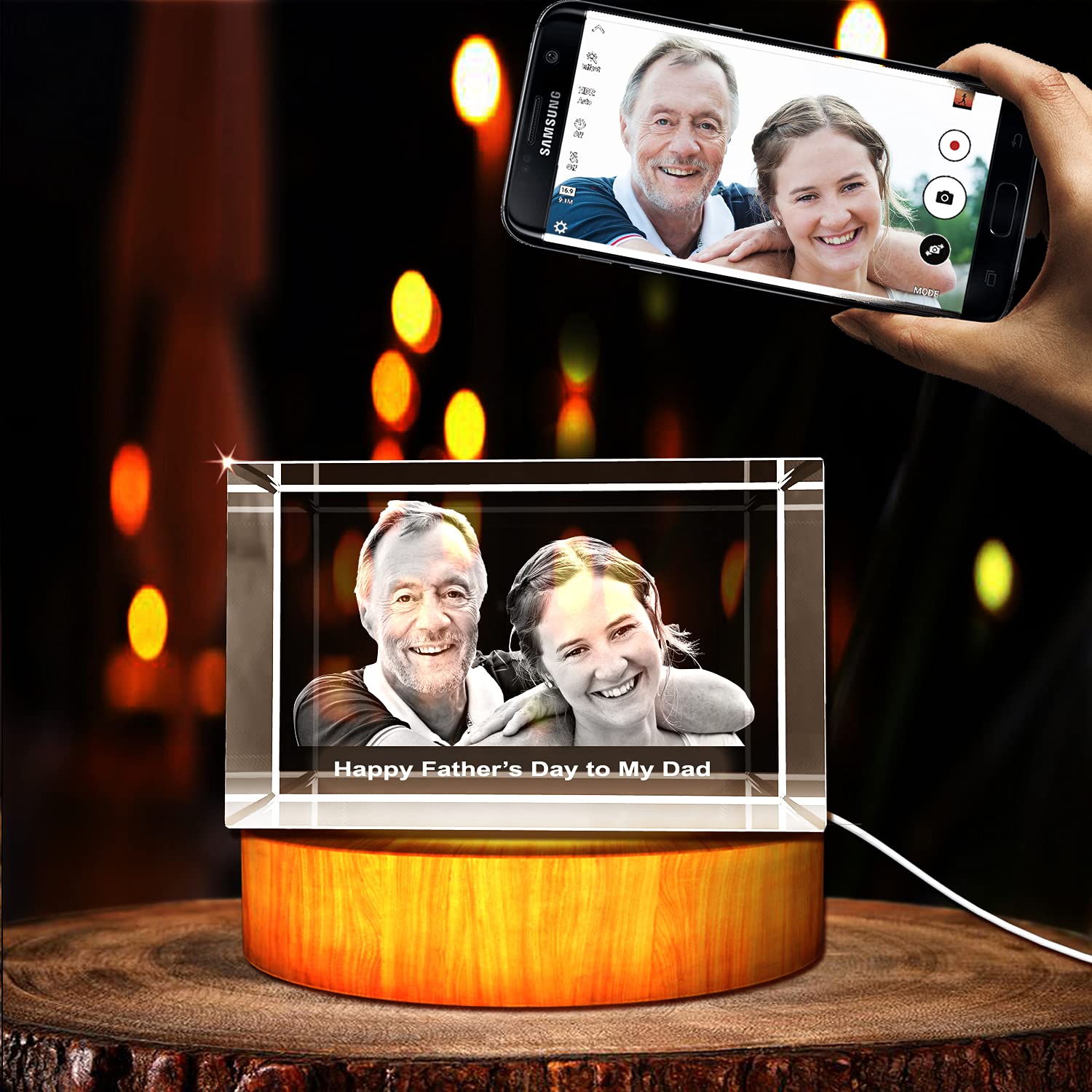 Personalized Father's Day 3D Engraved Crystal Photo Gift - Customized Medium Rectangle Keepsake for Dad - Perfect for Birthday, Anniversary, Retirement & Special Occasions