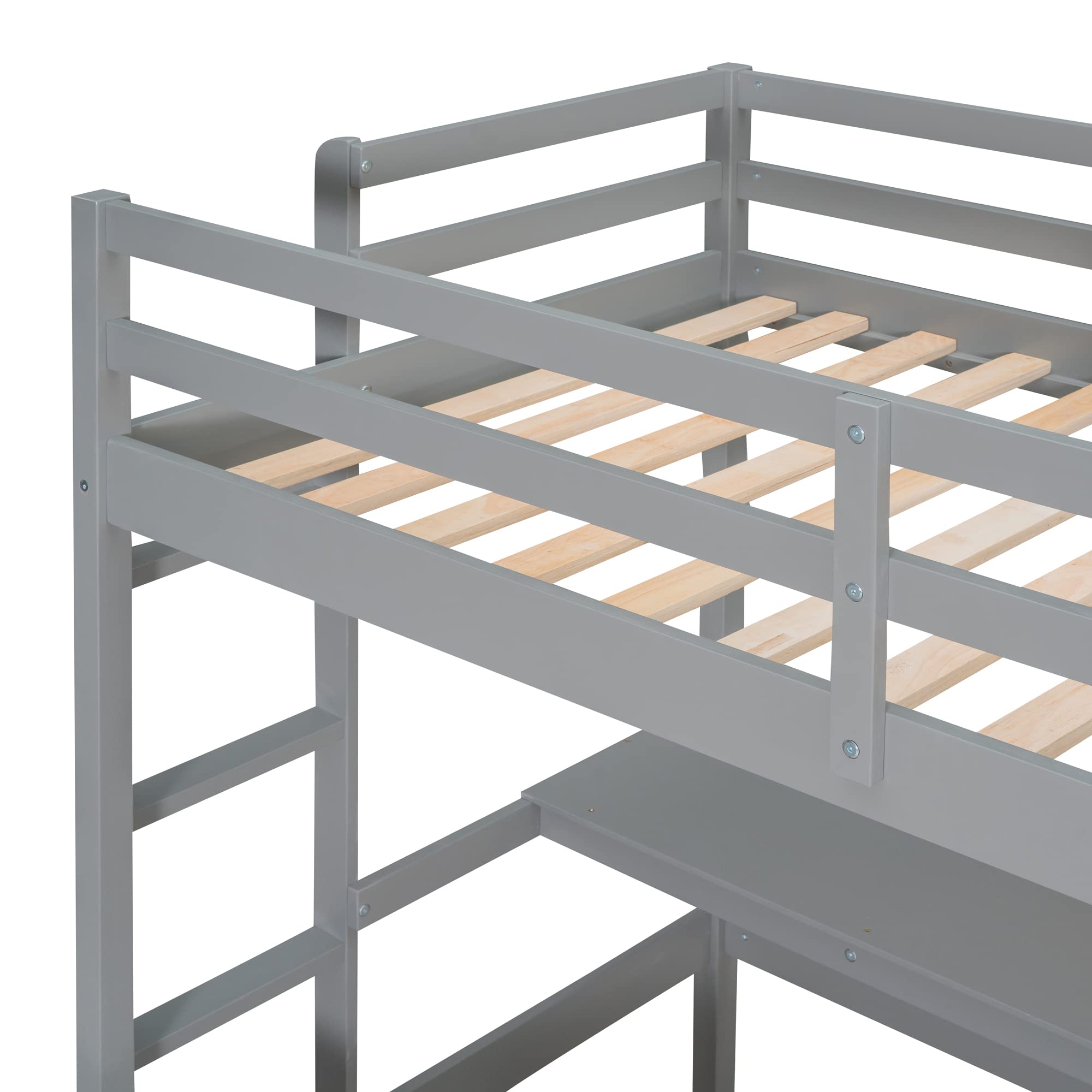 Gray Twin Loft Bed with Desk & Drawers - Space-Saving Study Solution