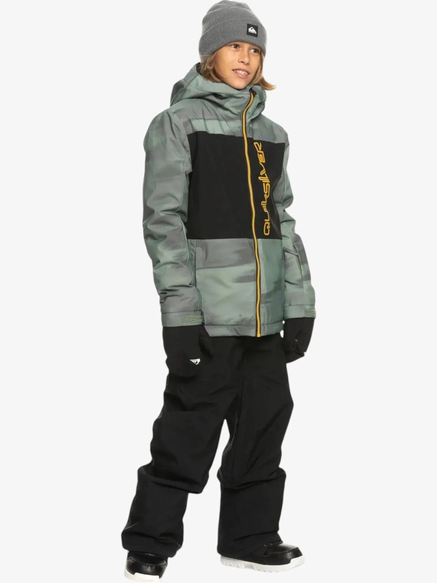 Quiksilver Side Hit Kids Snow Jacket - Green & Yellow Waterproof Winter Coat for Boys & Girls - Perfect for Skiing, Snowboarding & Outdoor Winter Activities