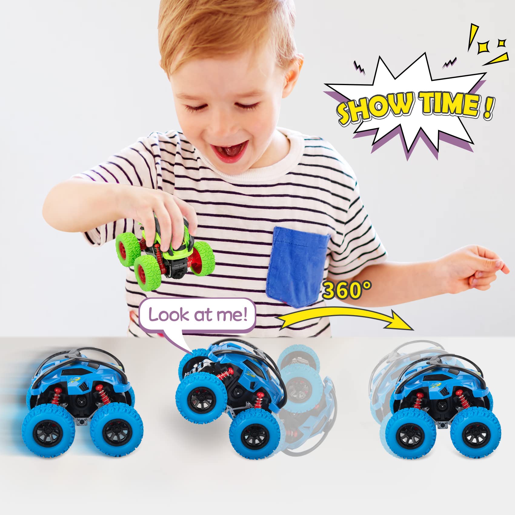 LODBY Pull Back Monster Trucks for Toddlers - Friction Powered Toy Cars for Boys & Girls Ages 2-5 - Easter & Birthday Gift for 2 3 4 Year Old Kids - Fun Indoor & Outdoor Play Vehicle for Preschool Learning